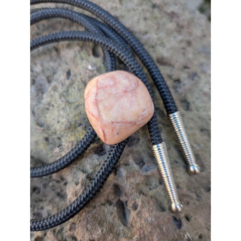 Handcrafted Sea Polished Rose Quartz Stone Bolo Tie